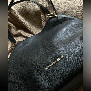 Michael Kors Leighton Pebbled Black Leather Shoulder Bag